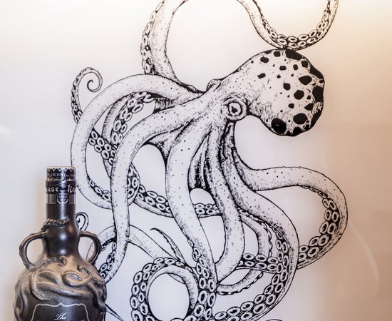 Kuechenrueckwand mit Oktopus-Motiv.